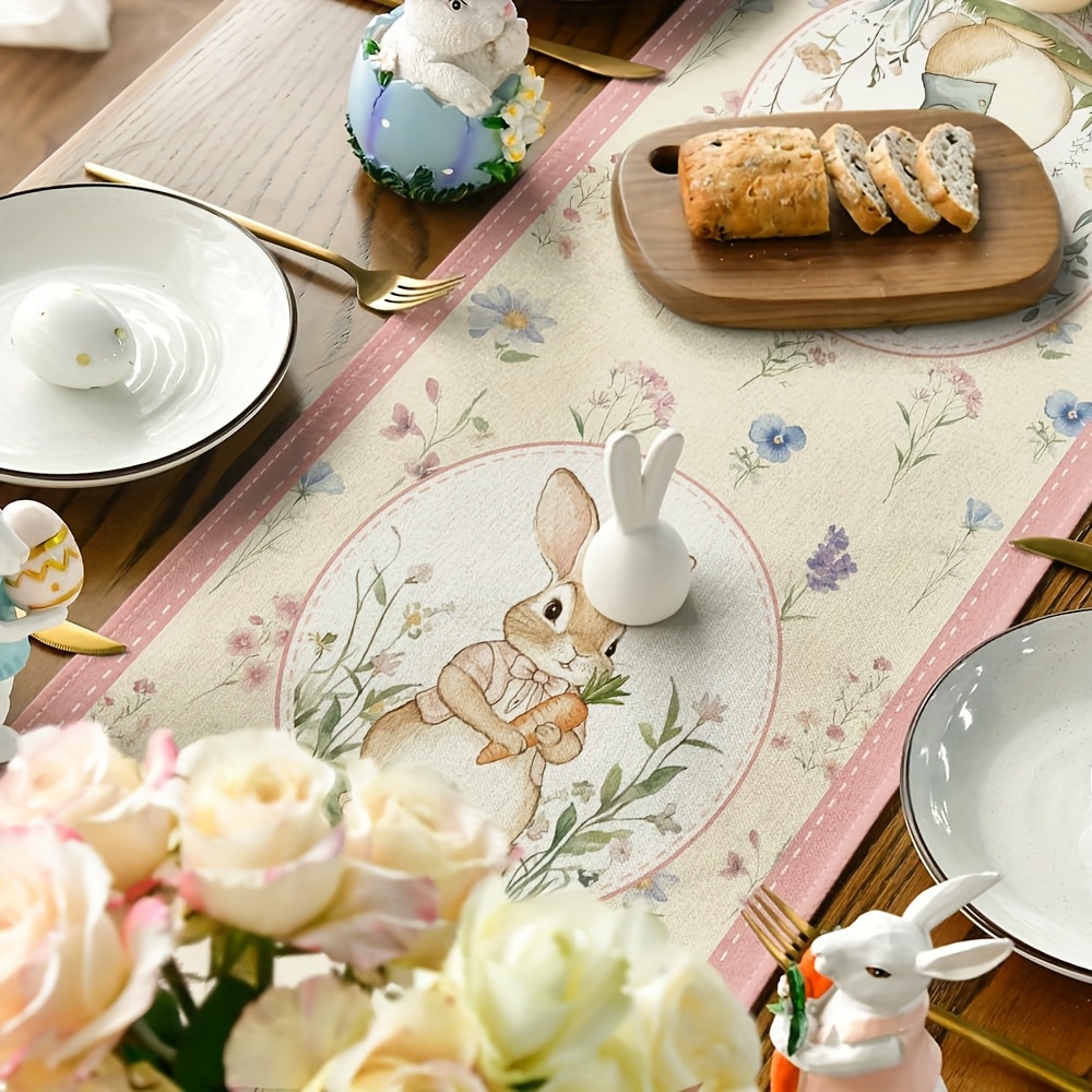 Spring Bunny Floral Easter Table Runner Seasonal Spring Table Decor For Kitchen Dining 4