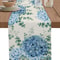 Serene Blue Hydrangea Eucalyptus Floral Linen Table Runner Farmhouse Wedding Dining Table Decor 0