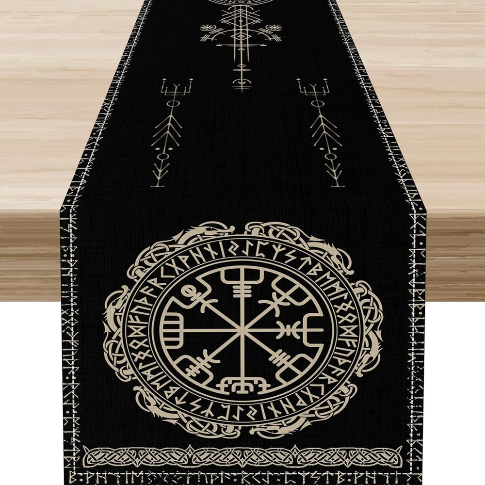 Norse Viking Raven & Tree of Life Linen Table Runner Holiday Party Decor