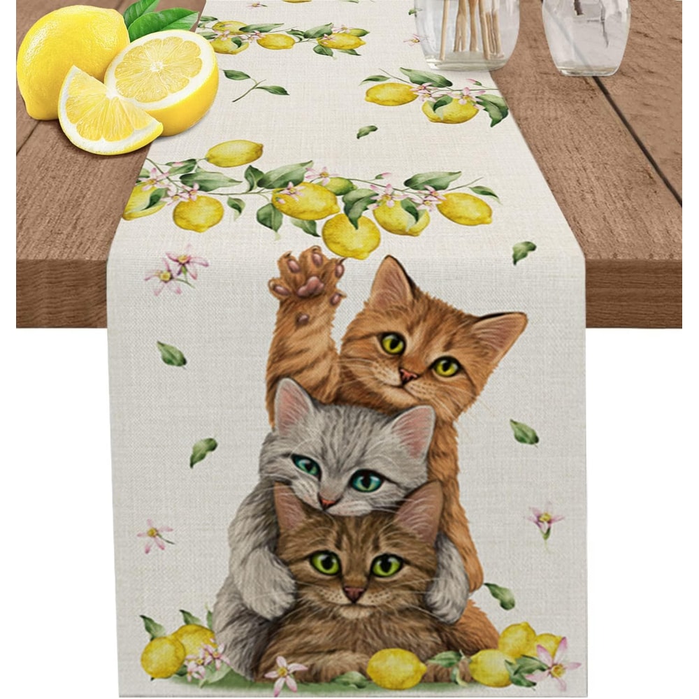 Premium Lemon Linen Table Runner For Kitchen Dining Farmhouse Spring Floral Table Decor 0