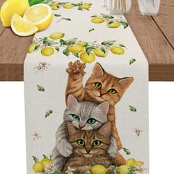 premium lemon linen table runner for kitchen & dining farmhouse spring floral table decor