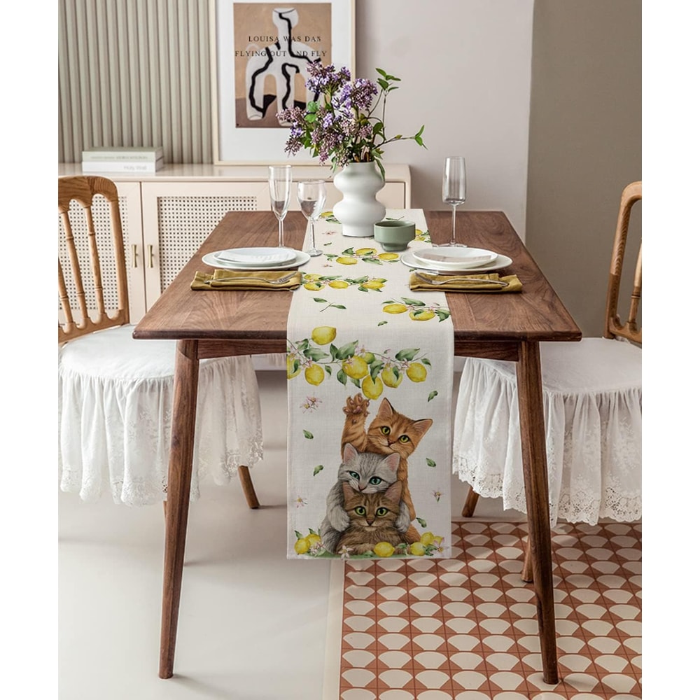 Premium Lemon Linen Table Runner For Kitchen Dining Farmhouse Spring Floral Table Decor 1