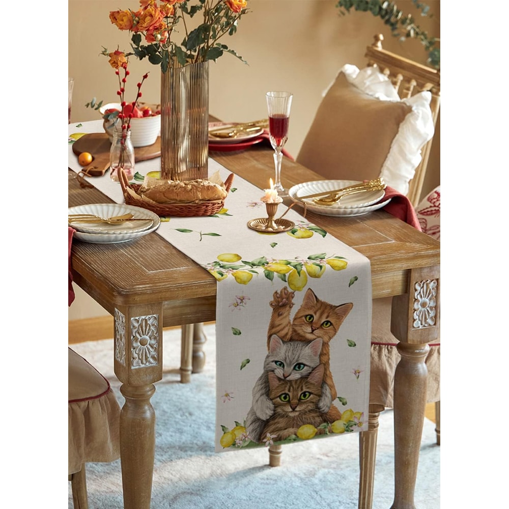 Premium Lemon Linen Table Runner For Kitchen Dining Farmhouse Spring Floral Table Decor 2