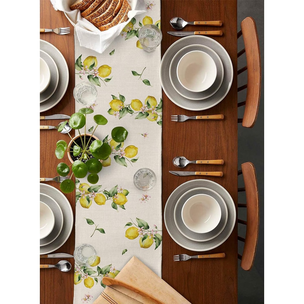 Premium Lemon Linen Table Runner For Kitchen Dining Farmhouse Spring Floral Table Decor 3