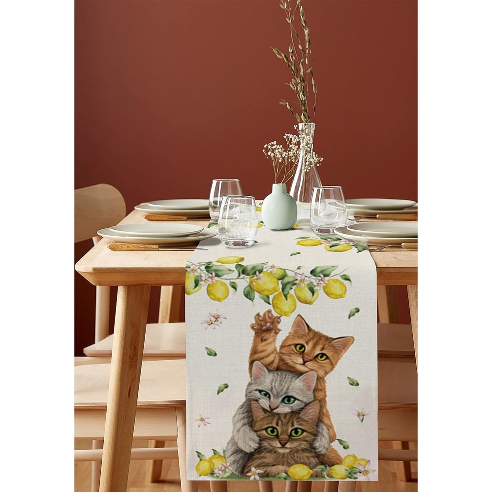 Premium Lemon Linen Table Runner For Kitchen Dining Farmhouse Spring Floral Table Decor 4