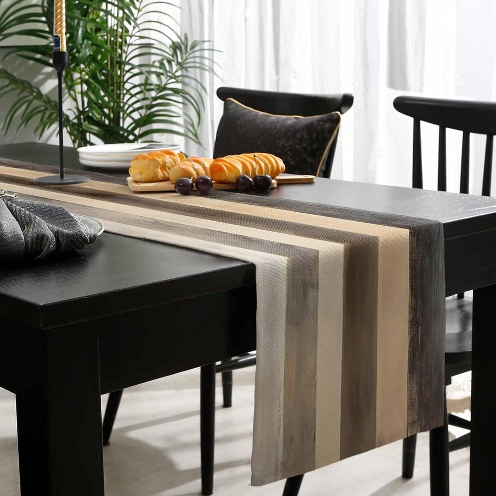 Premium Brown Stripe Linen Wood Grain Table Runner For Dining Holiday Decor 3
