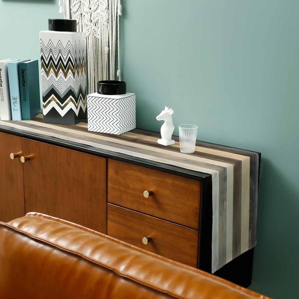 Premium Brown Stripe Linen Wood Grain Table Runner For Dining Holiday Decor 4