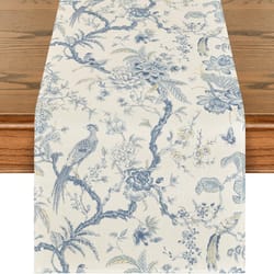 elegant chinoiserie peacock linen table runner premium dining & holiday decor