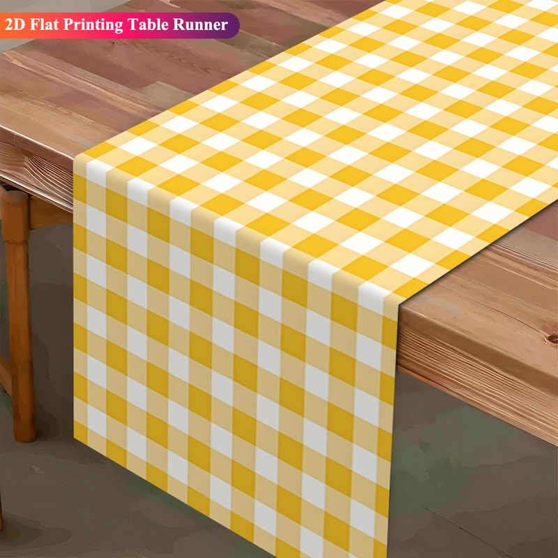 Sunny Yellow Gingham Table Runner For Kitchen Dining Room Decor 0