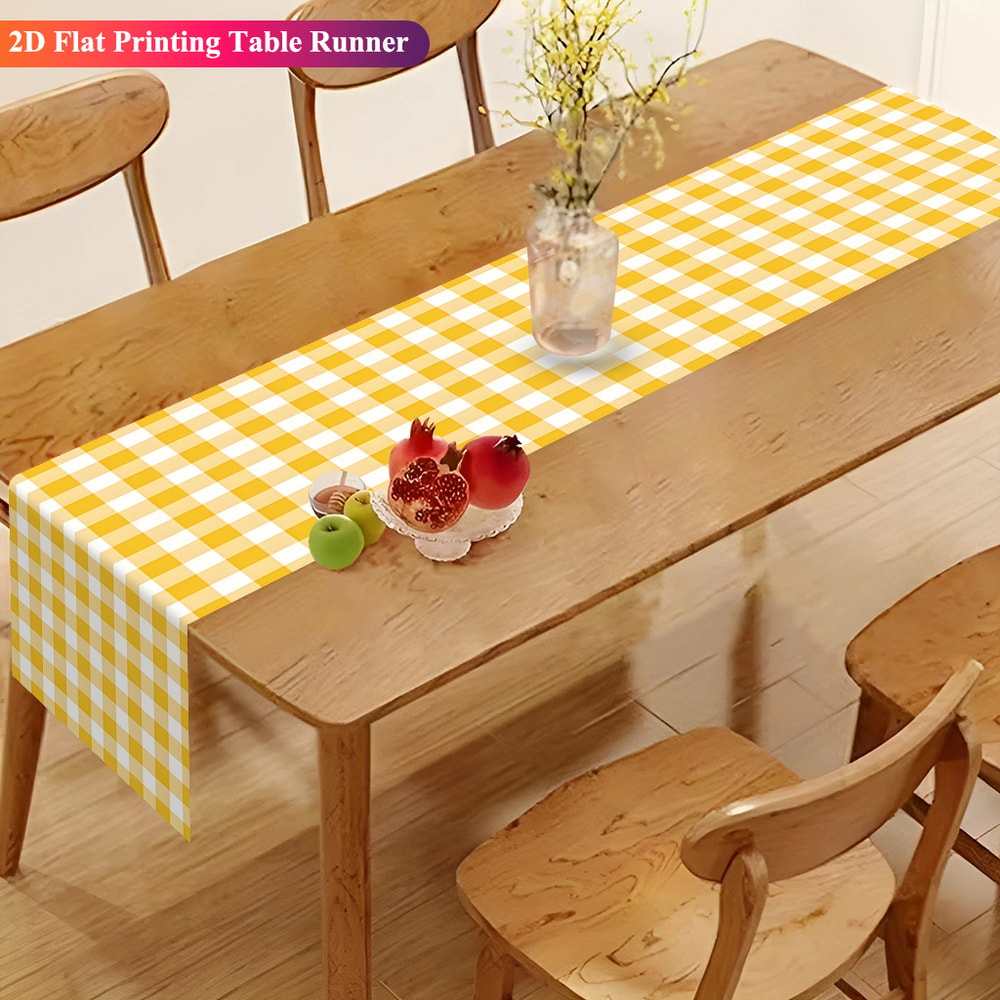Sunny Yellow Gingham Table Runner For Kitchen Dining Room Decor 1