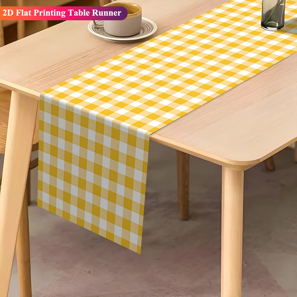 Sunny Yellow Gingham Table Runner For Kitchen Dining Room Decor 2