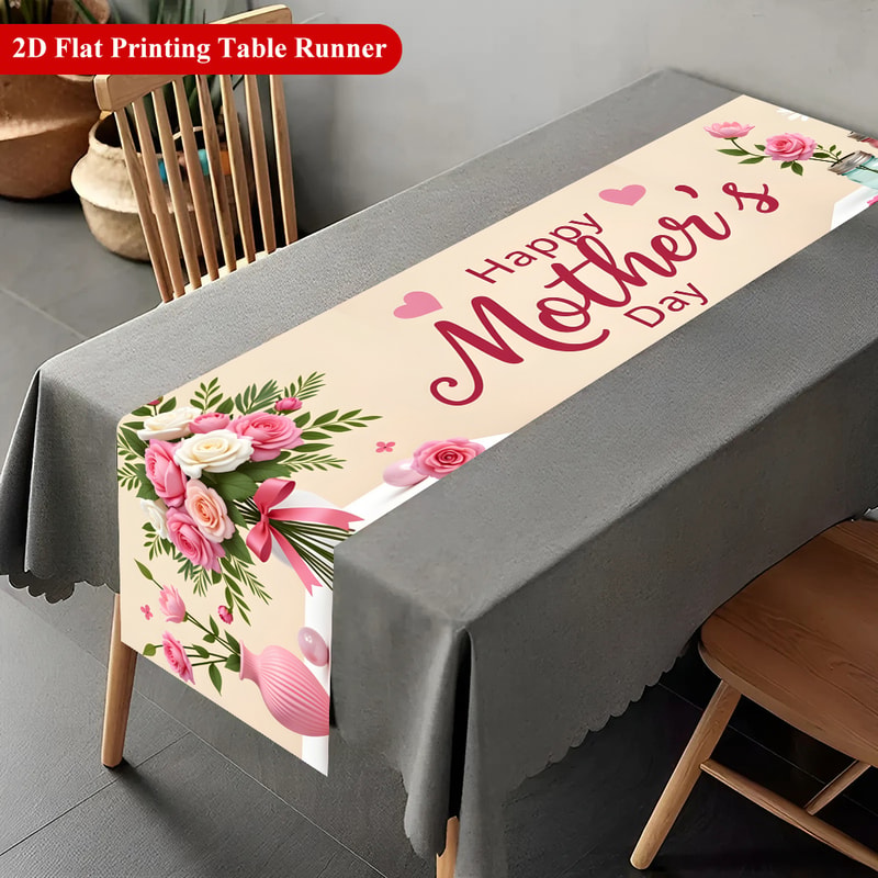 Happy Mothers Day Floral Mothers Day Table Runner Rose Print Dining Table Decor 2