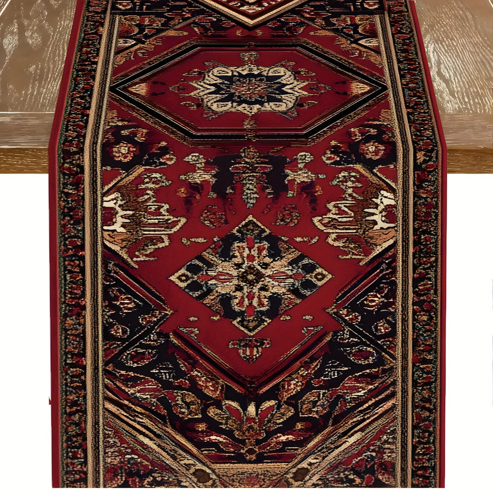 Elegant Modern Linen Table Runner Persian Geometric Table Decor for Dining & Holiday Tables