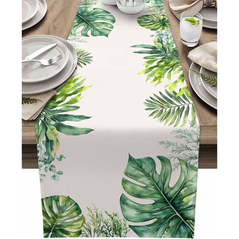 Farmhouse Palm Leaf Table Runner Reusable Dining Table Decor Linen Runner