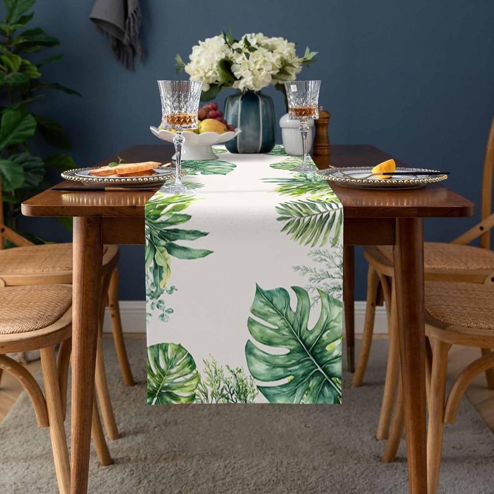 Farmhouse Palm Leaf Table Runner Reusable Dining Table Decor Linen Runner