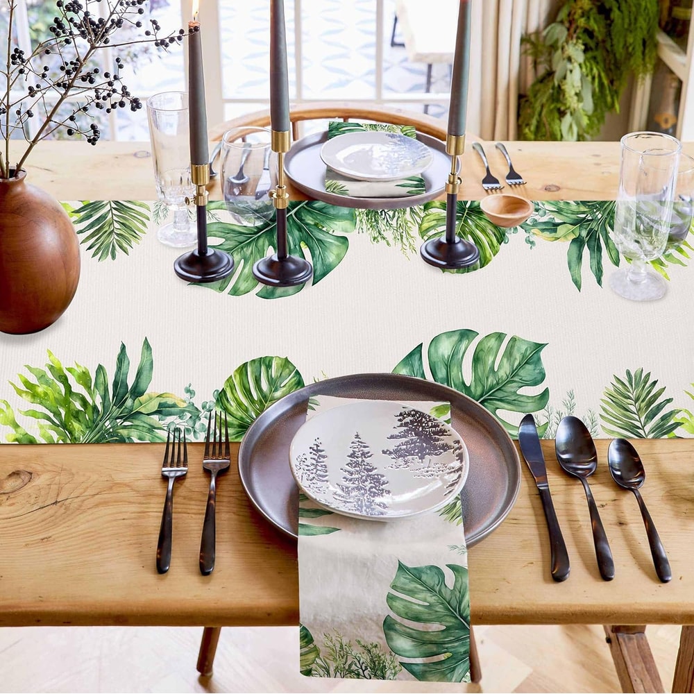 Farmhouse Palm Leaf Table Runner Reusable Dining Table Decor Linen Runner
