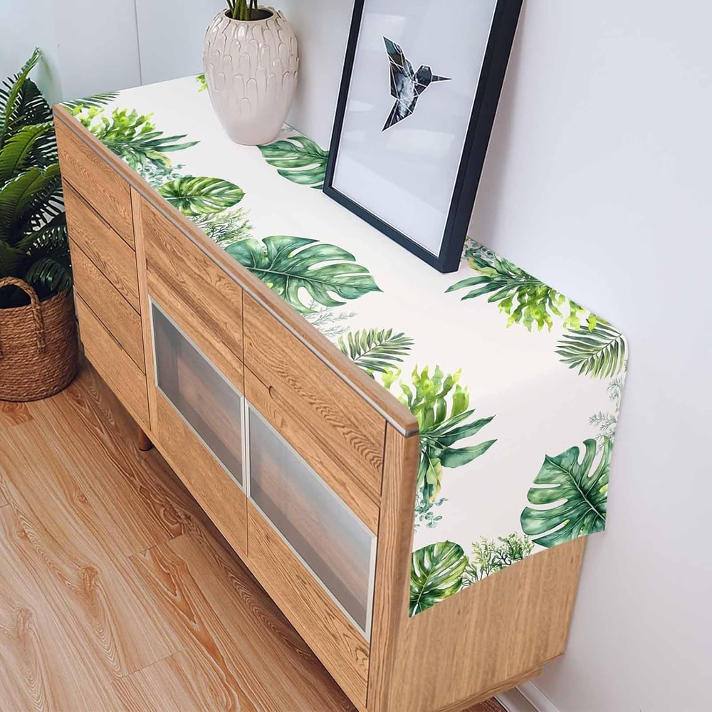 Farmhouse Palm Leaf Table Runner Reusable Dining Table Decor Linen Runner