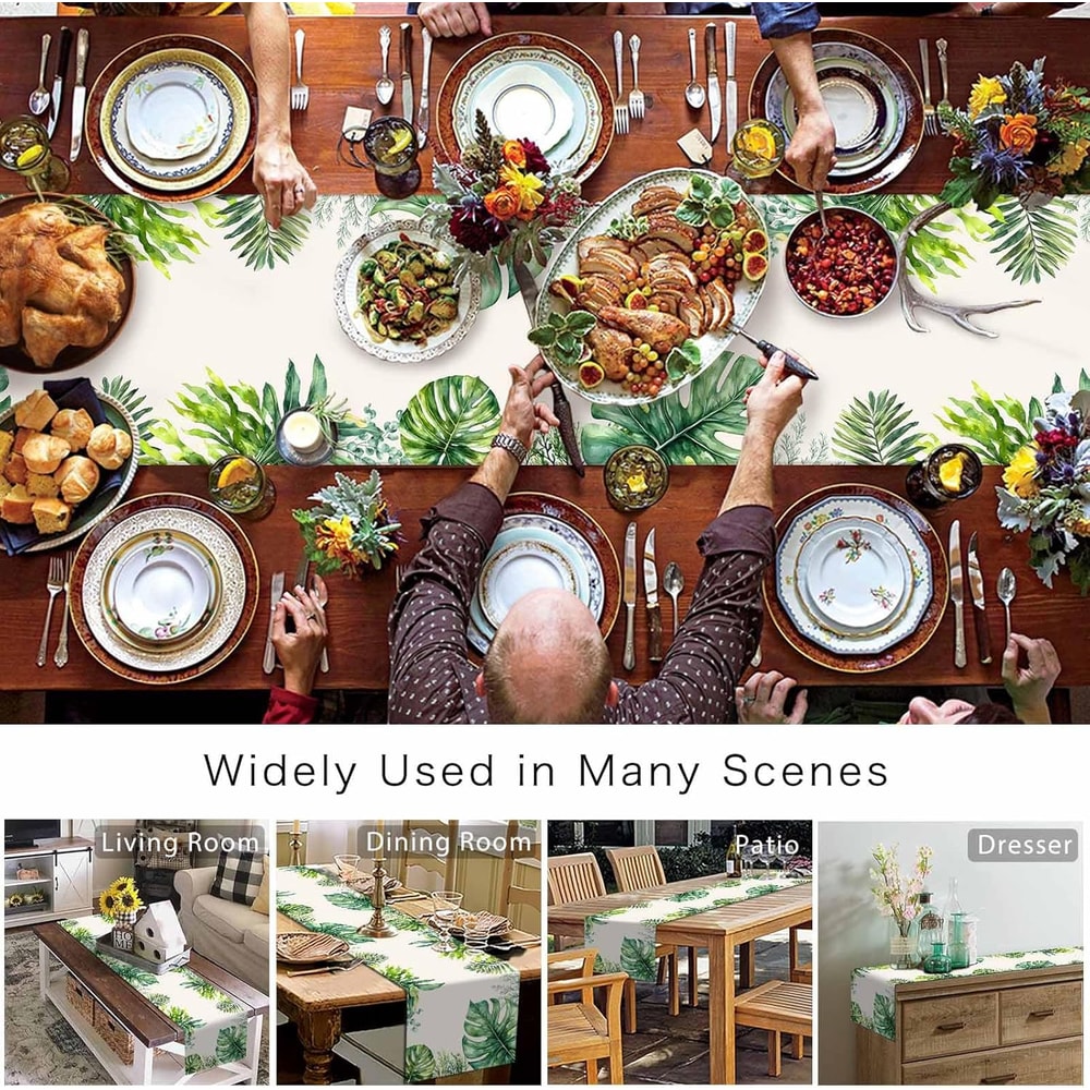 Farmhouse Palm Leaf Table Runner Reusable Dining Table Decor Linen Runner