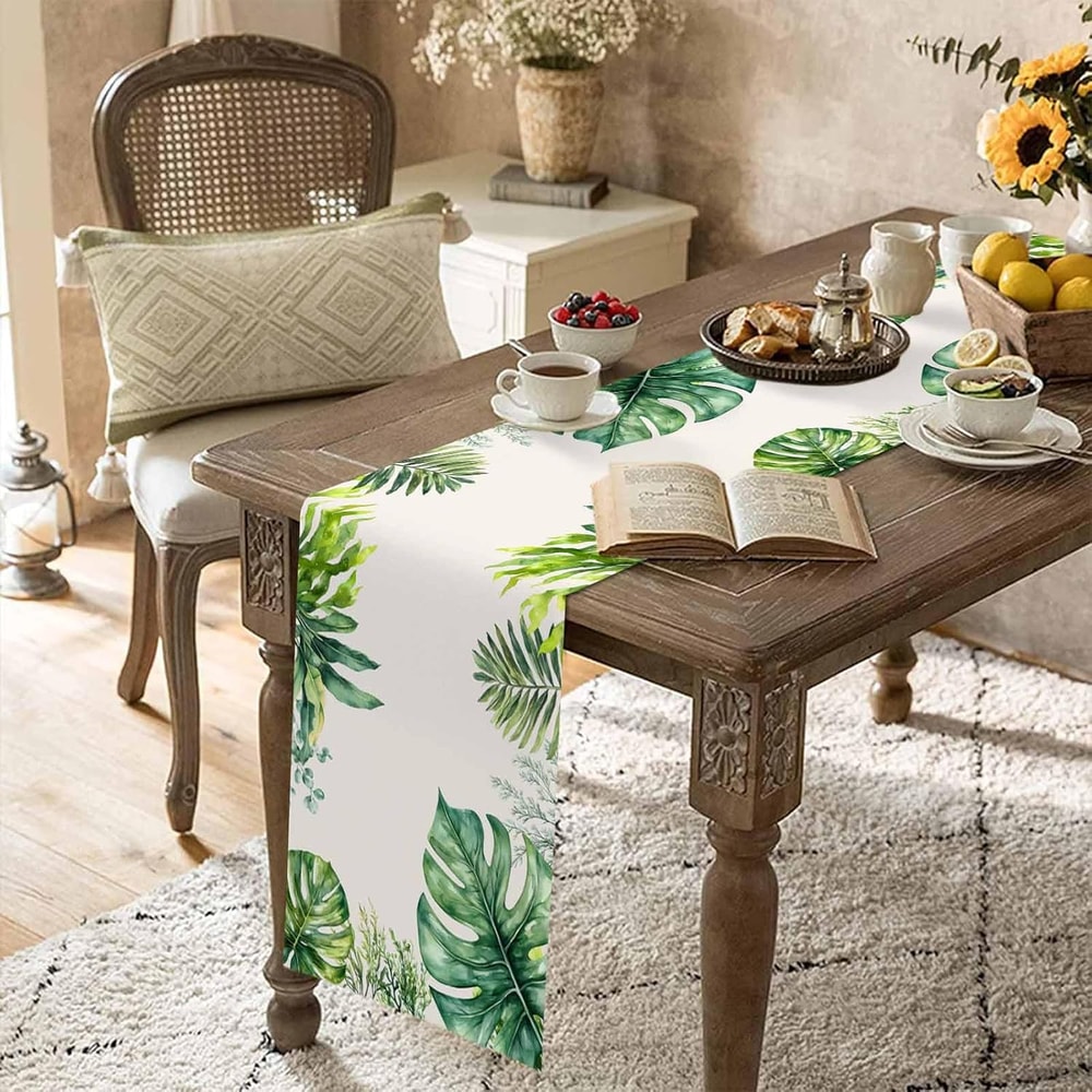 Farmhouse Palm Leaf Table Runner Reusable Dining Table Decor Linen Runner