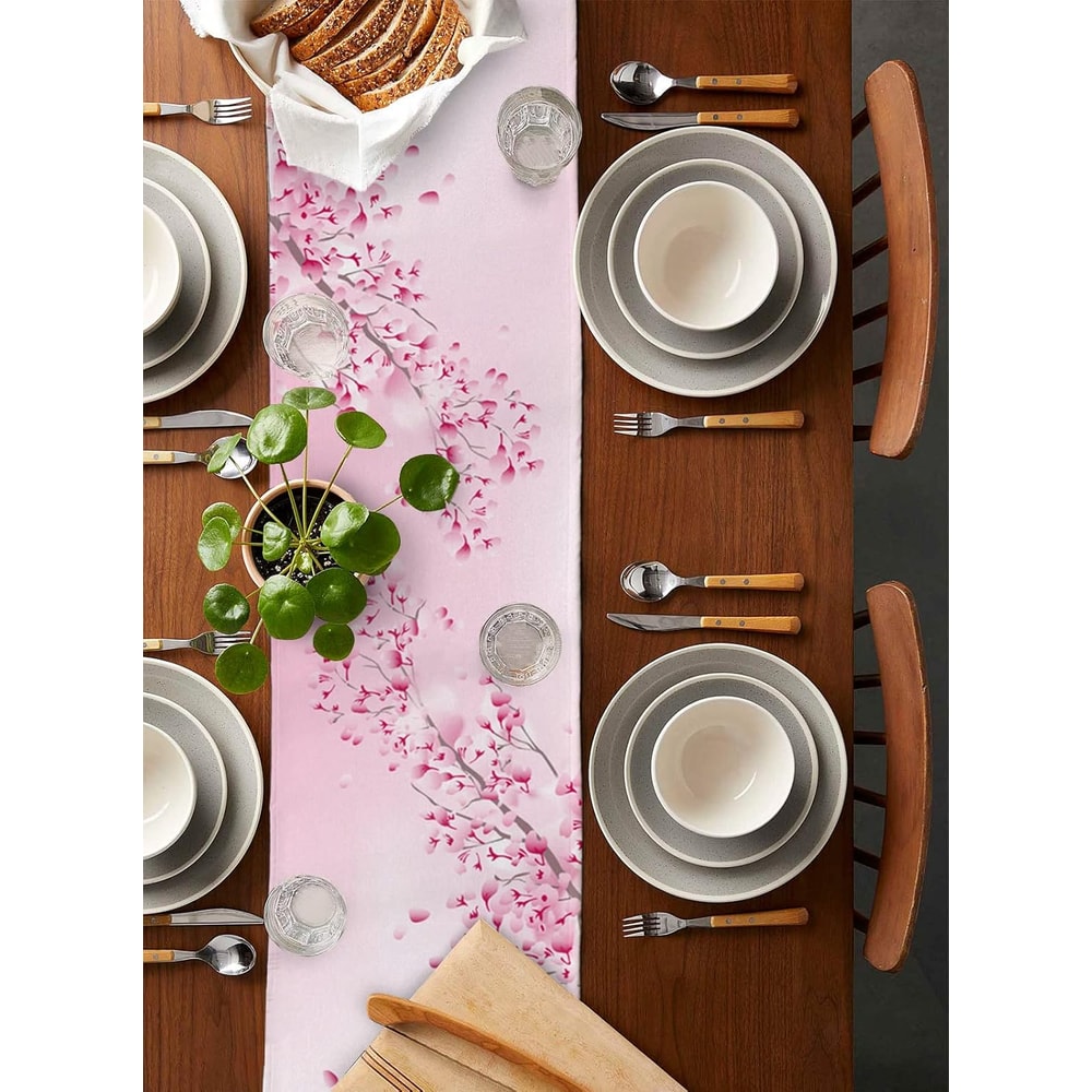 Elegant Cherry Blossom Table Runner Linen Table Runner Farmhouse Decor for Spring Summer Table Decor