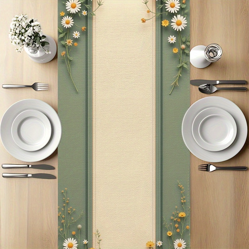 Spring Daisy Stripe Linen Table Runner For Farmhouse Easter Decor 2
