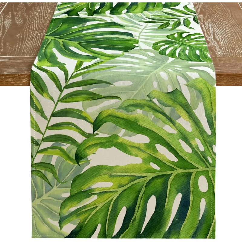 Palm Leaf Linen Table Runner For Tropical Summer Dining And Party Decor 0