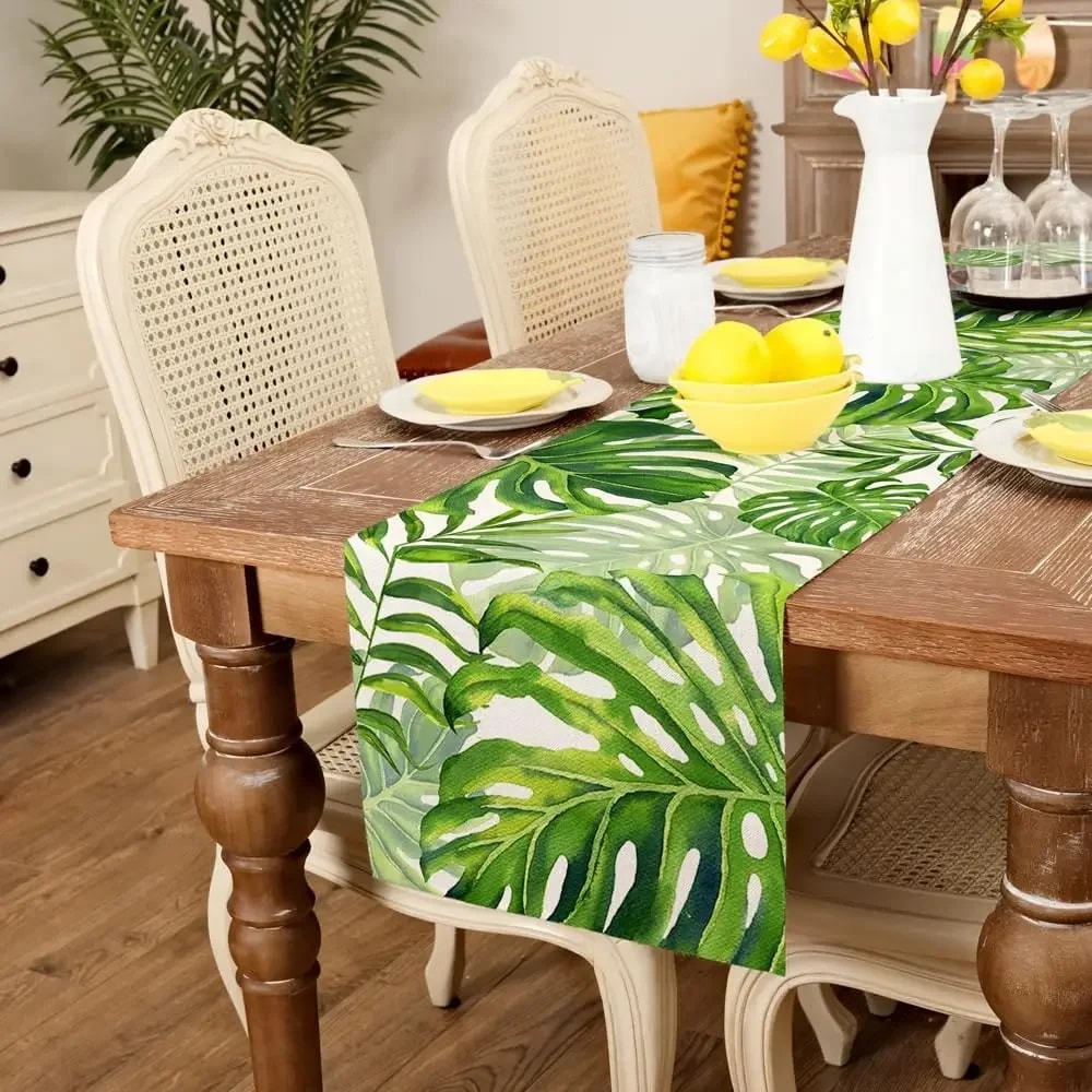 Palm Leaf Linen Table Runner For Tropical Summer Dining And Party Decor 1