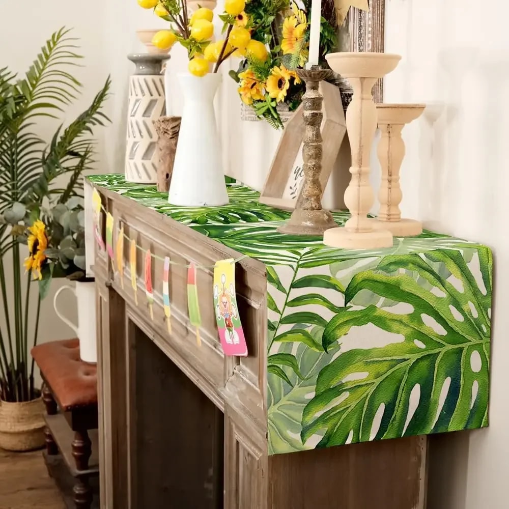 Palm Leaf Linen Table Runner For Tropical Summer Dining And Party Decor 3