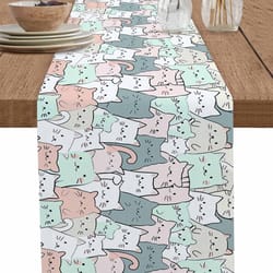 cartoon cat linen table runner for farmhouse table decor