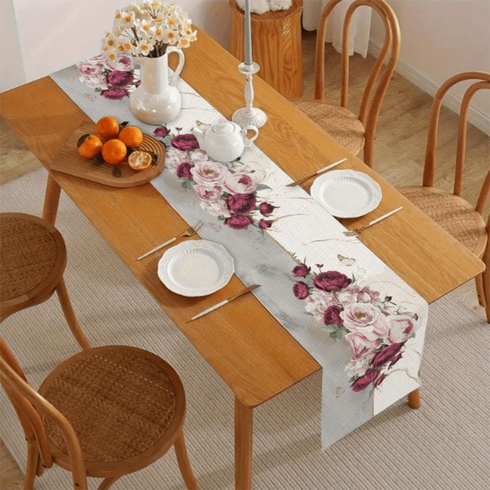 Elegant Floral Table Runner for Seasonal Dining Table Decoration