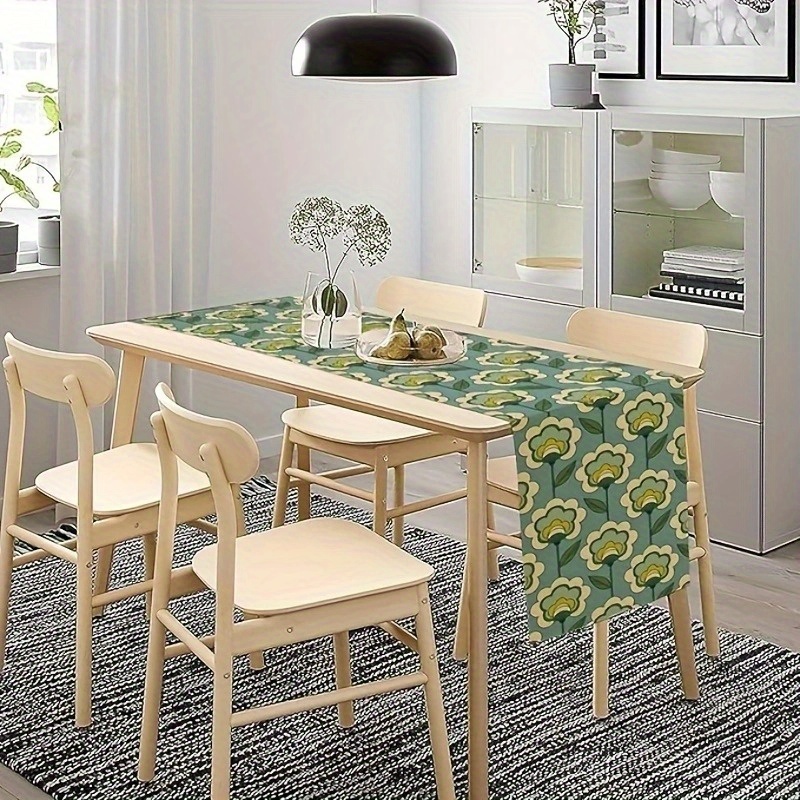 Vintage Table Runner Green Floral Boho Kitchen Decor 2