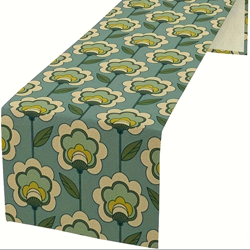 Vintage Table Runner Green Floral Boho Kitchen Decor 5