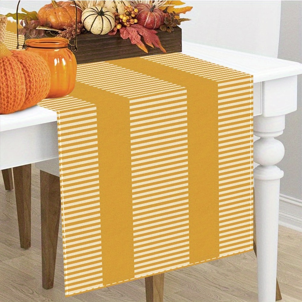 Yellow White Striped Linen Table Runner For Dining Kitchen And Holiday Decor 1