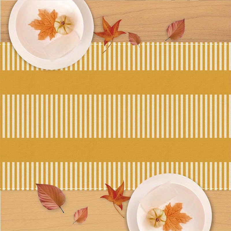 Yellow White Striped Linen Table Runner For Dining Kitchen And Holiday Decor 2