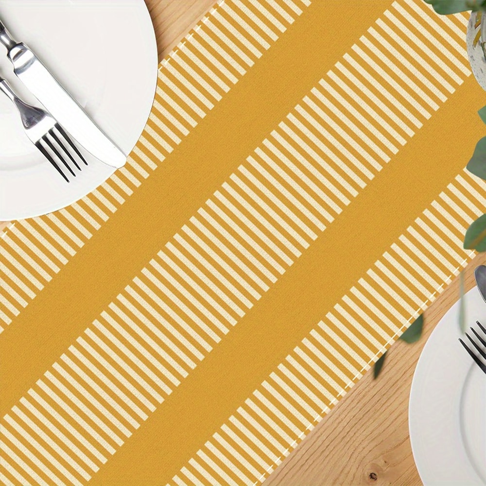 Yellow White Striped Linen Table Runner For Dining Kitchen And Holiday Decor 3