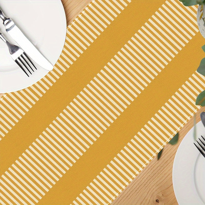 Yellow White Striped Linen Table Runner For Dining Kitchen And Holiday Decor 3