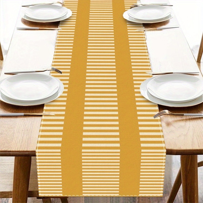Yellow White Striped Linen Table Runner For Dining Kitchen And Holiday Decor 4