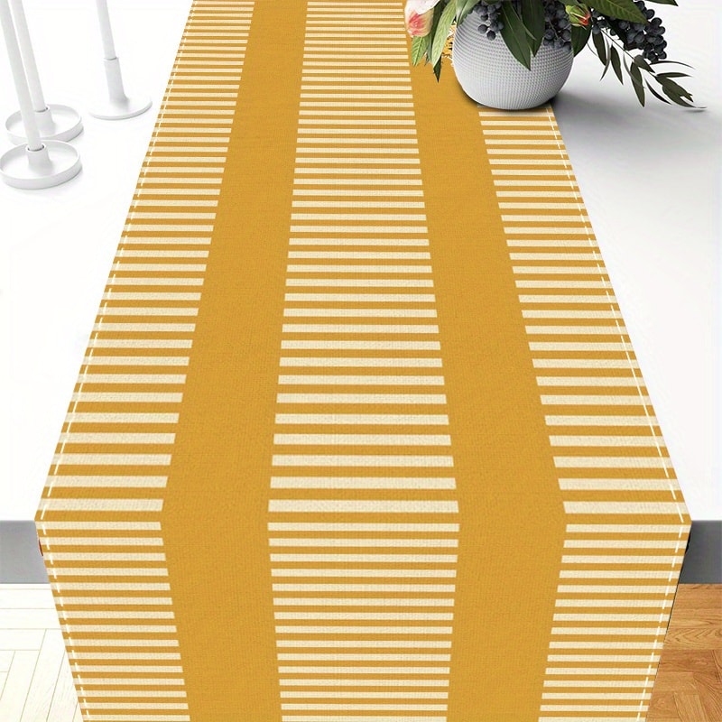 Yellow White Striped Linen Table Runner For Dining Kitchen And Holiday Decor 5