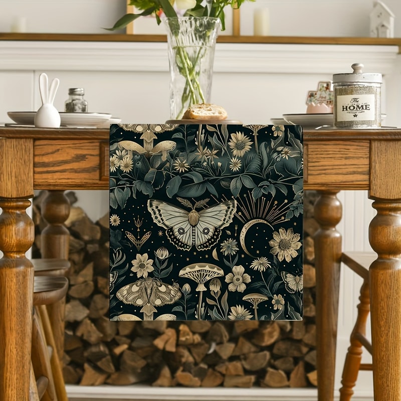 Witchy Table Runner With Moth Moon Mushroom Dining Decor 1