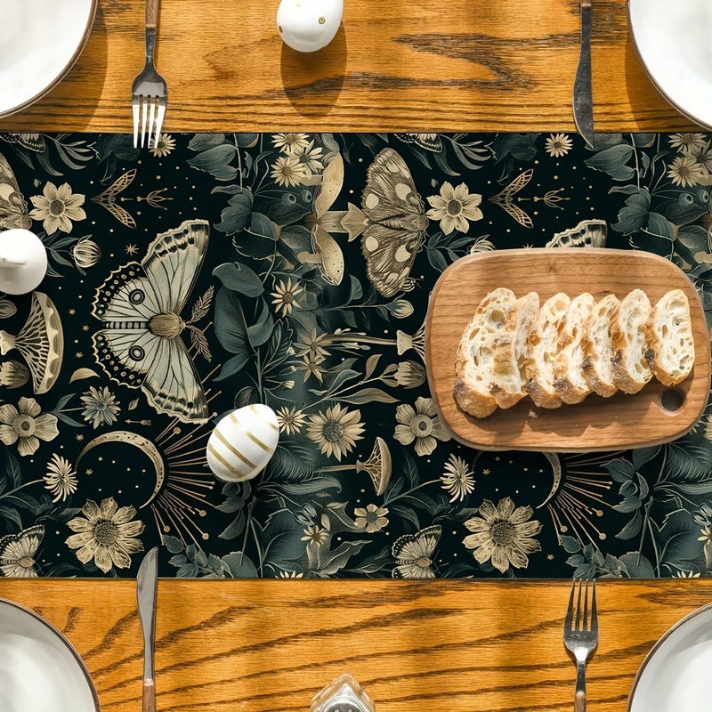 Witchy Table Runner With Moth Moon Mushroom Dining Decor 2