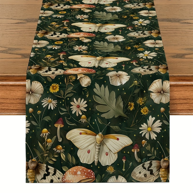 Witchy Table Runner With Moth Moon Mushroom Dining Decor 5