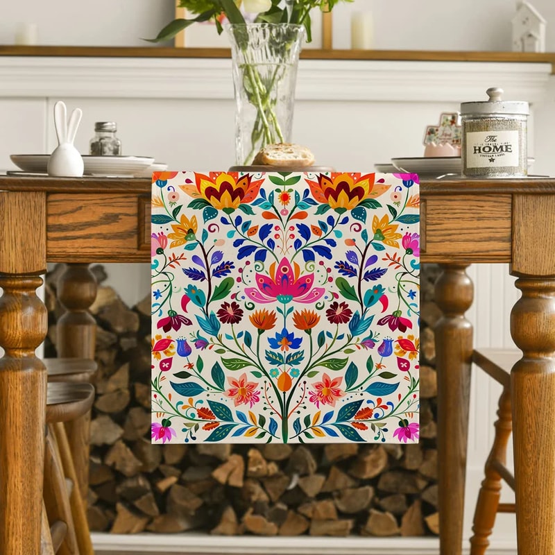 Mexican Floral Table Runner For Cinco De Mayo And Day Of The Dead Decor 1