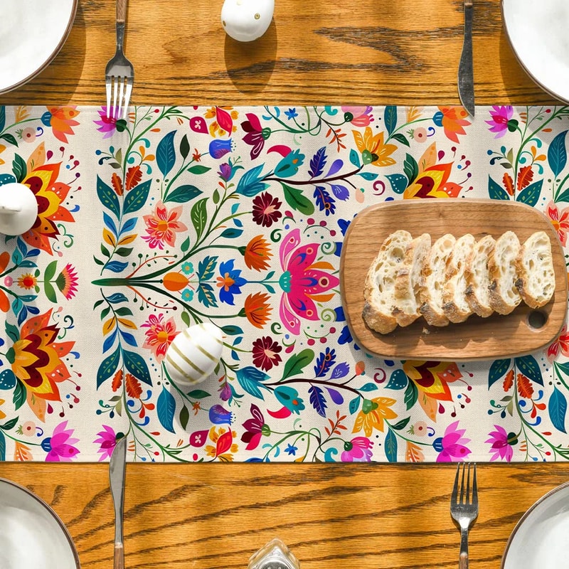 Mexican Floral Table Runner For Cinco De Mayo And Day Of The Dead Decor 2