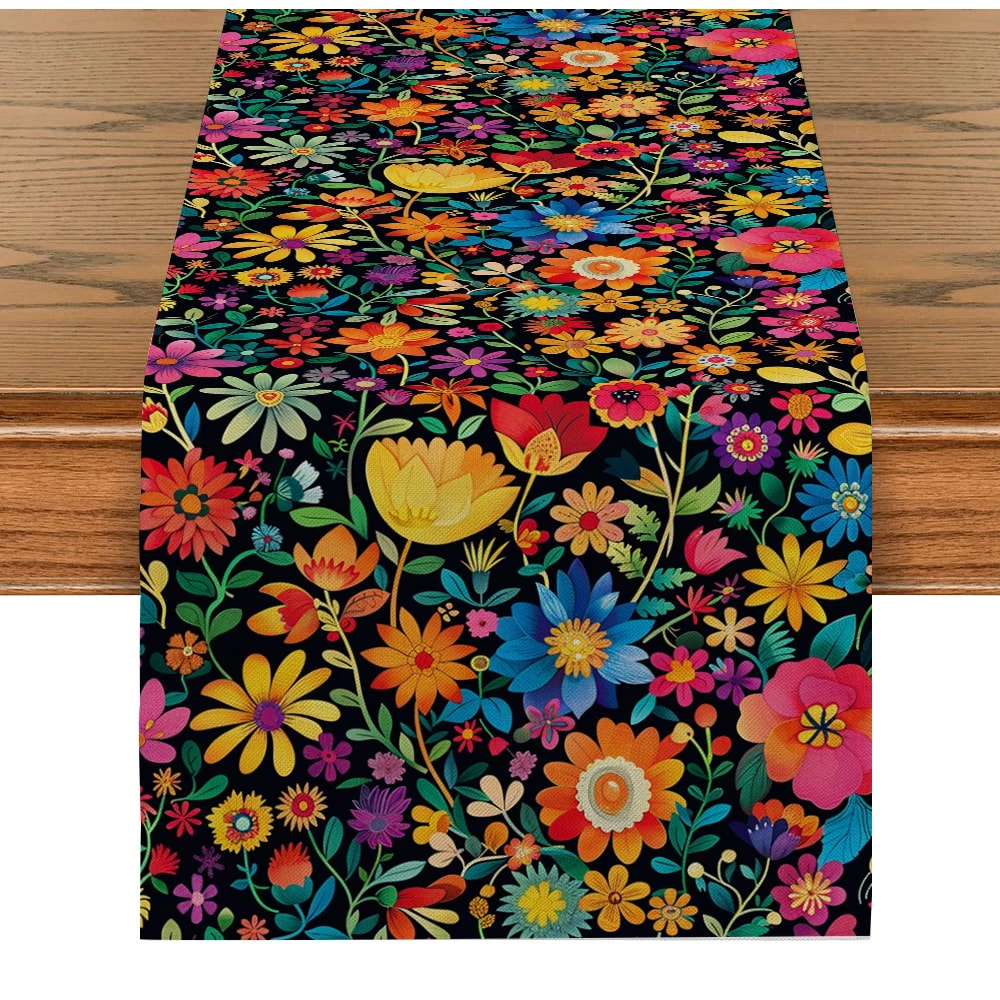 Mexican Floral Table Runner For Cinco De Mayo And Day Of The Dead Decor 3