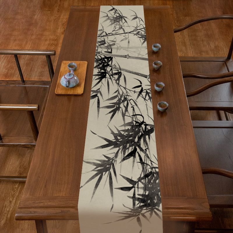Chinese Zen Waterproof Tea Table Runner for Tea Ceremony Decor