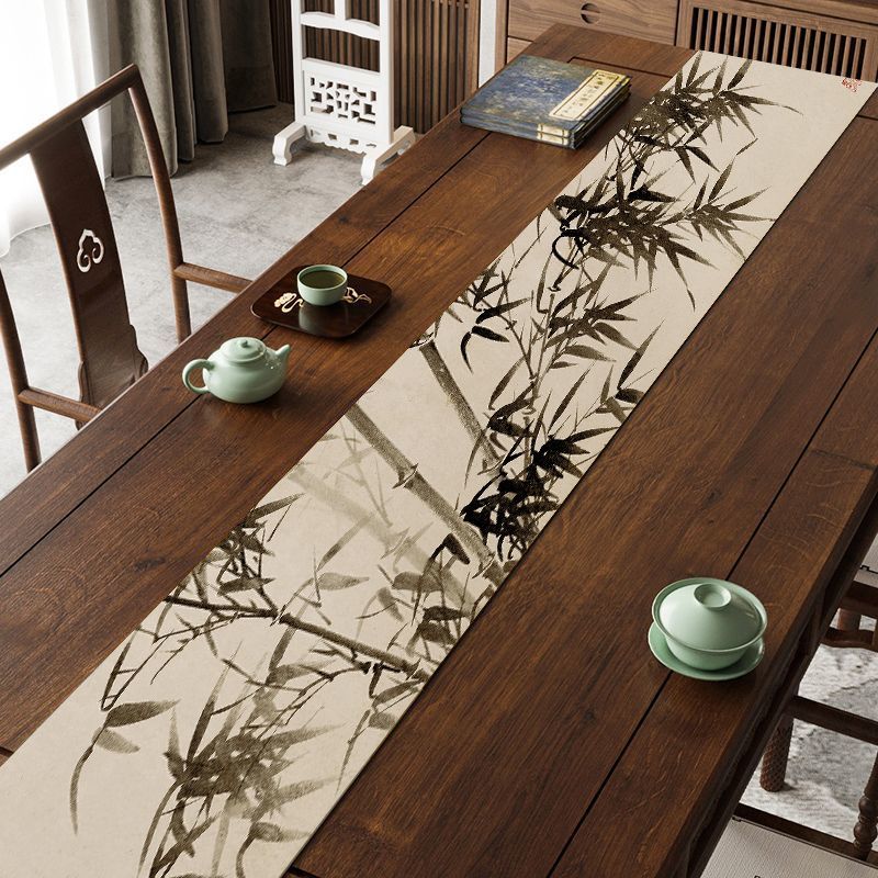 Chinese Zen Waterproof Tea Table Runner for Tea Ceremony Decor