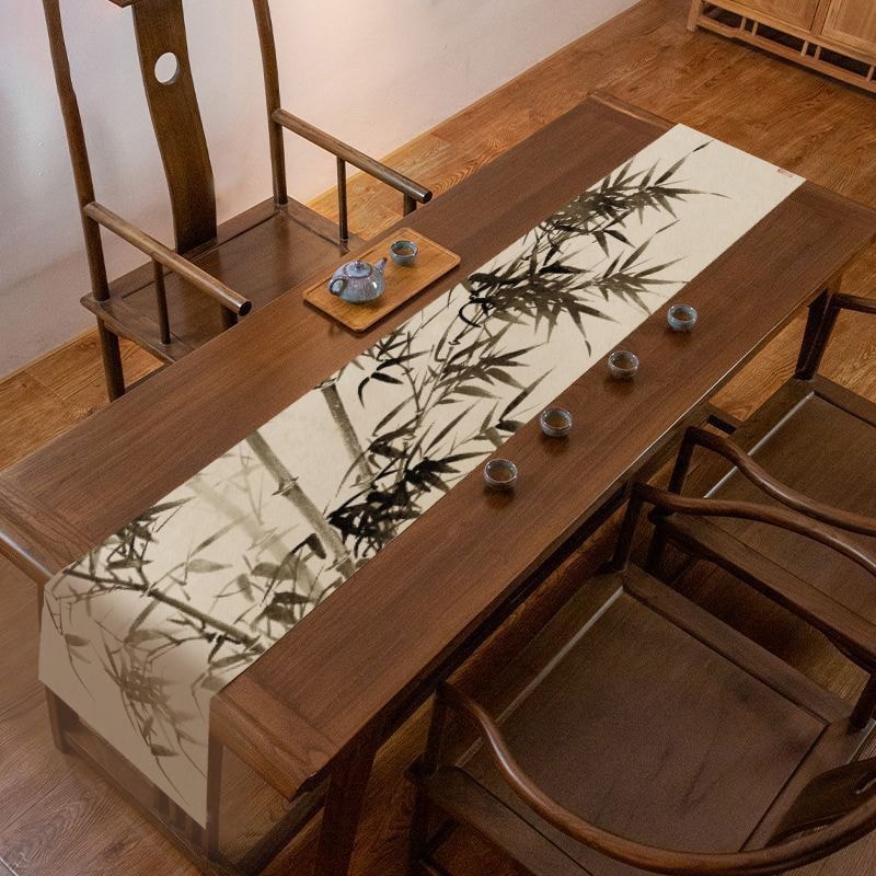 Chinese Zen Waterproof Tea Table Runner for Tea Ceremony Decor