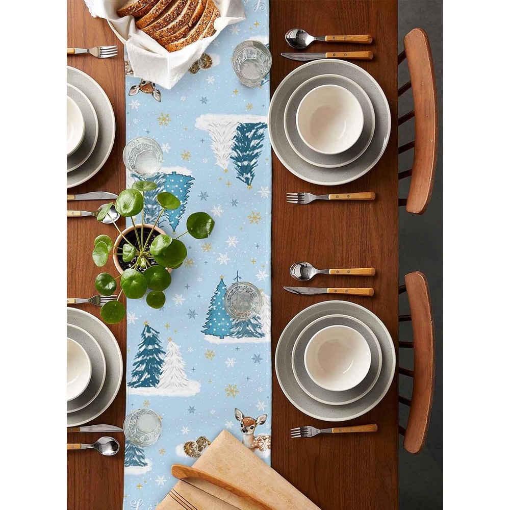 Snowman Christmas Table Runner Linen Winter Dining Decor