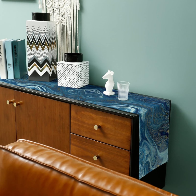 Blue Gold Marble Agate Linen Table Runner For Dining Tables And Dressers 4