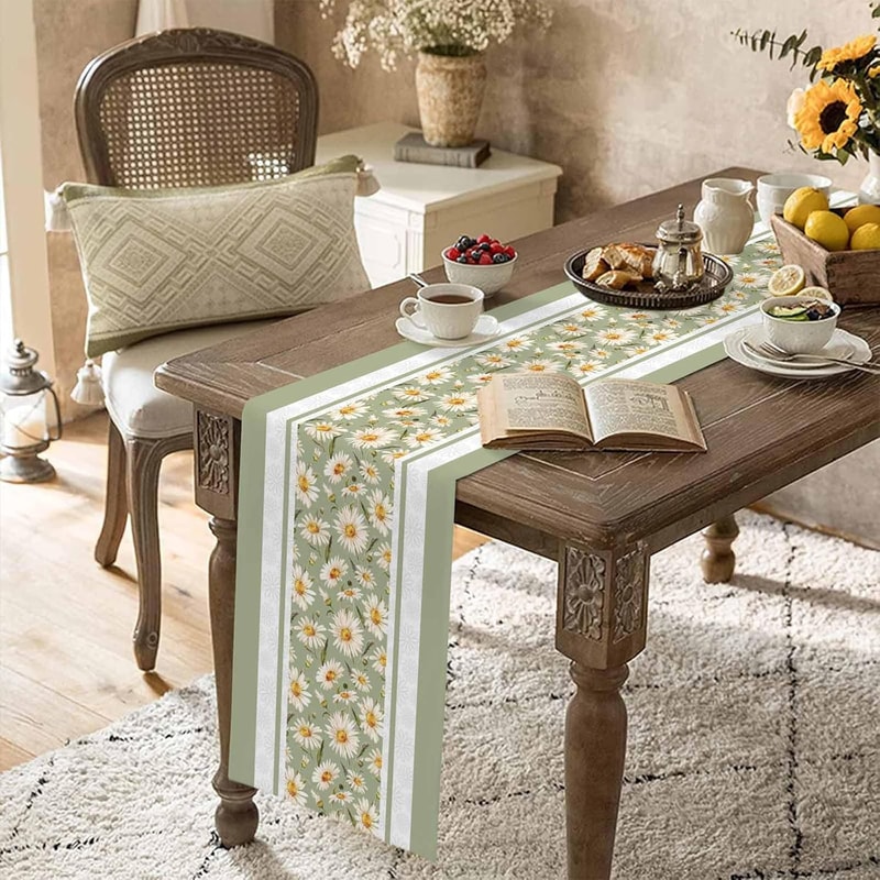 Easter Daisy Linen Table Runner For Spring Farmhouse Dining Decor 2